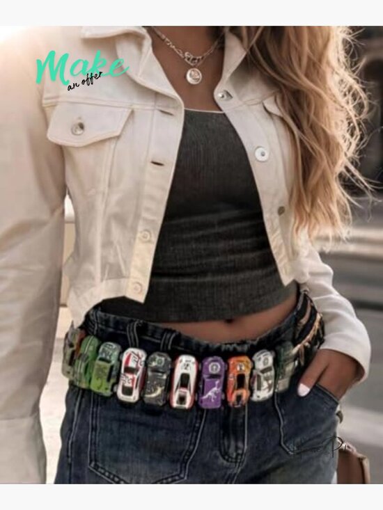 Adjustable Polyester Belt with Toy Car Design for Goth Streetwear